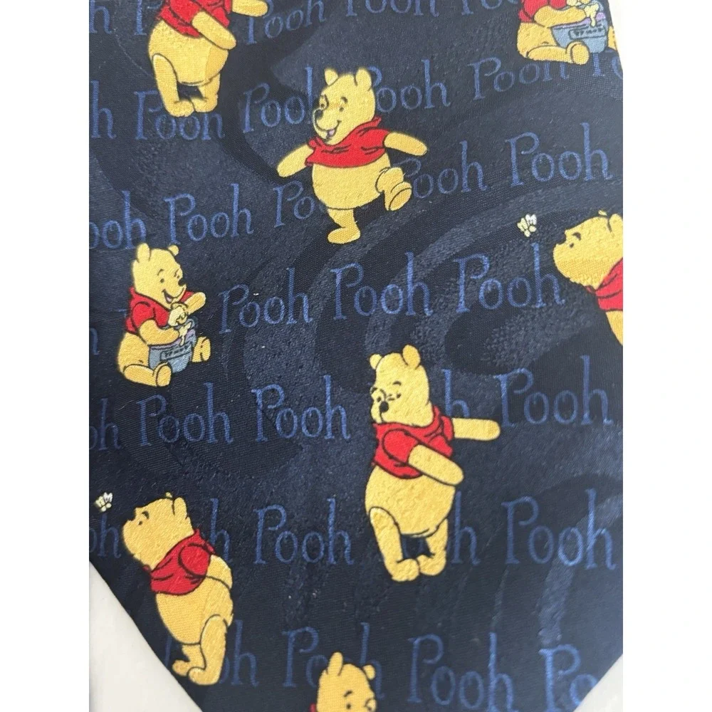 Vintage 90s Navy Blue SILK Disney Purple Winnie The Pooh Neck Tie